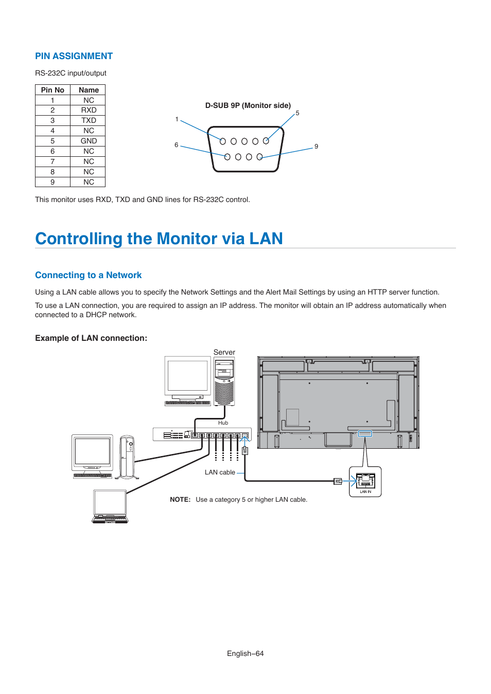 Controlling the monitor via lan | NEC M861 86" UHD 4K HDR Commercial Monitor User Manual | Page 68 / 114