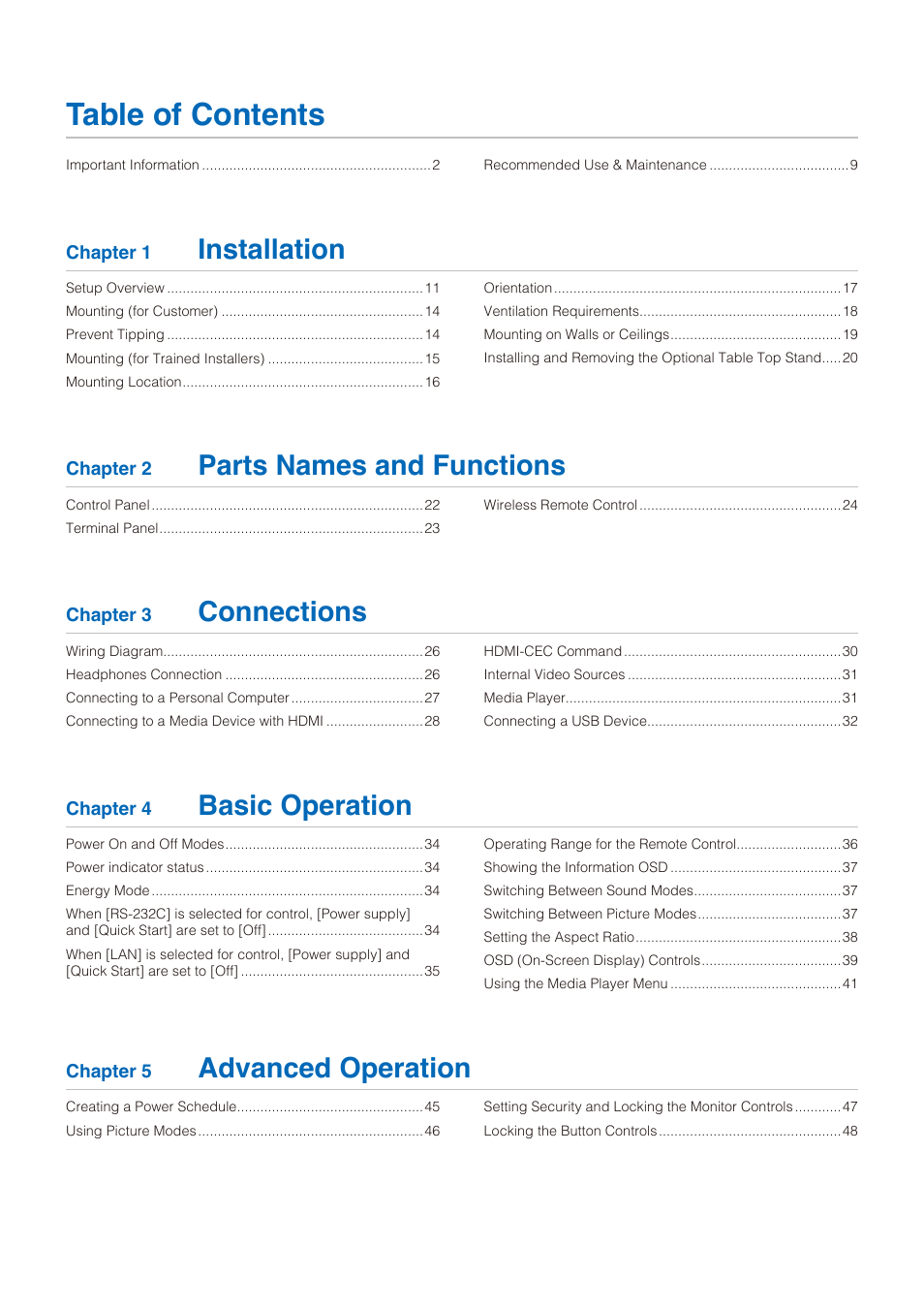 NEC E558 55" Class 4K UHD Commercial LED TV User Manual | Page 2 / 90