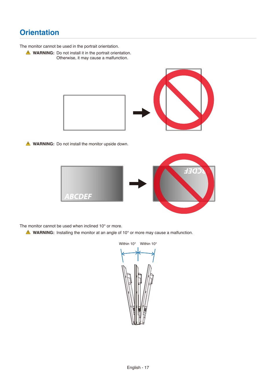 Orientation | NEC E558 55" Class 4K UHD Commercial LED TV User Manual | Page 20 / 90