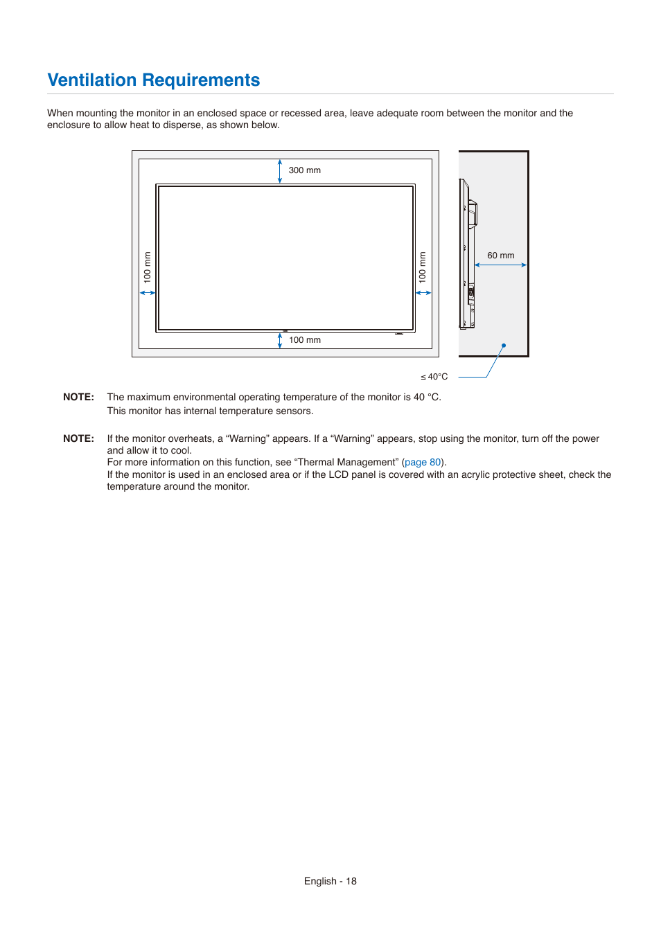 Ventilation requirements | NEC E558 55" Class 4K UHD Commercial LED TV User Manual | Page 21 / 90