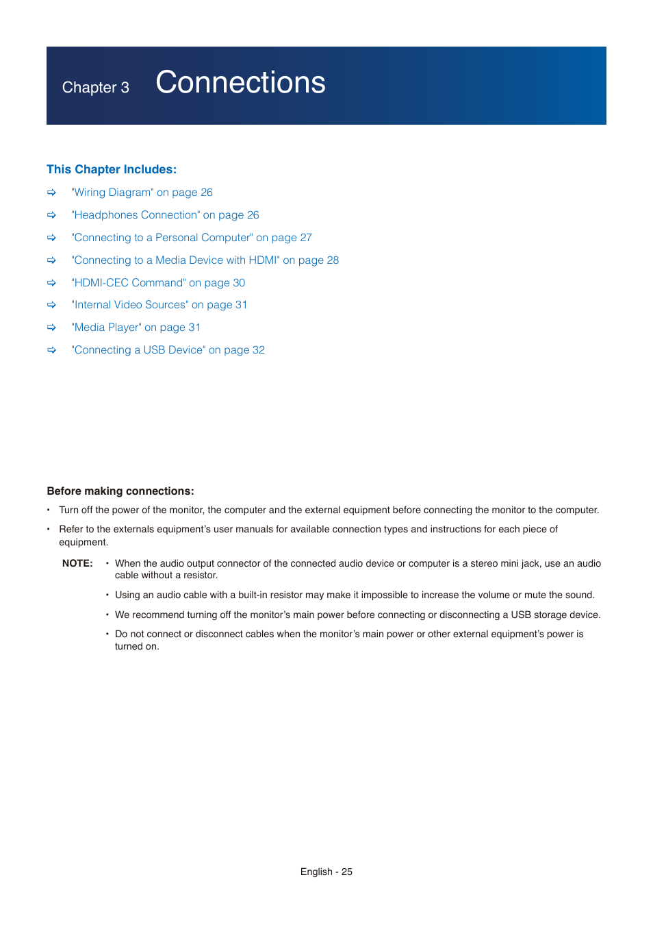 Connections, Chapter 3 | NEC E558 55" Class 4K UHD Commercial LED TV User Manual | Page 28 / 90