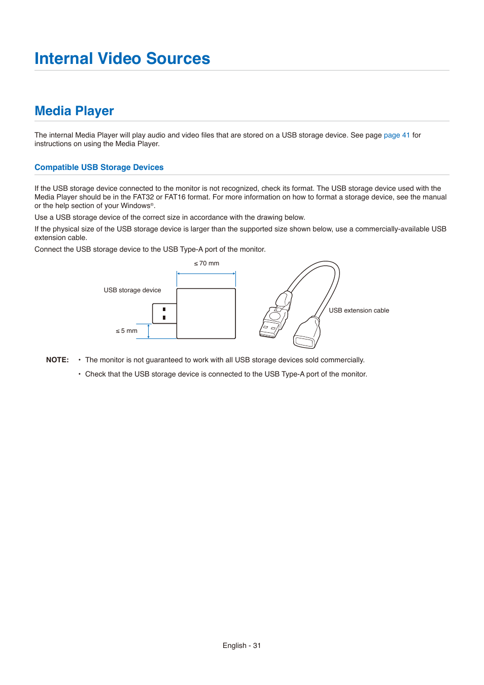 Internal video sources, Media player | NEC E558 55" Class 4K UHD Commercial LED TV User Manual | Page 34 / 90