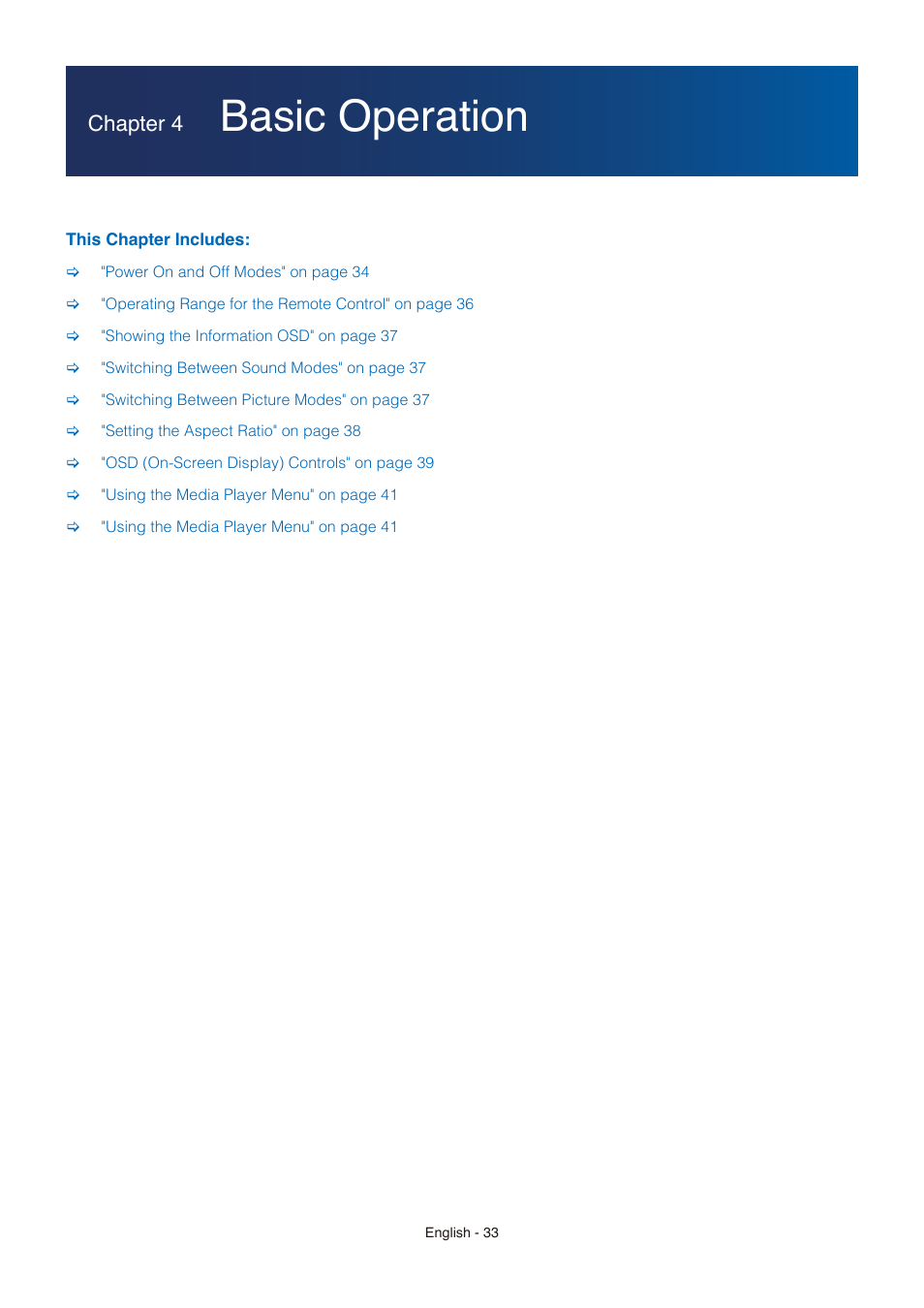 Basic operation, Chapter 4 | NEC E558 55" Class 4K UHD Commercial LED TV User Manual | Page 36 / 90