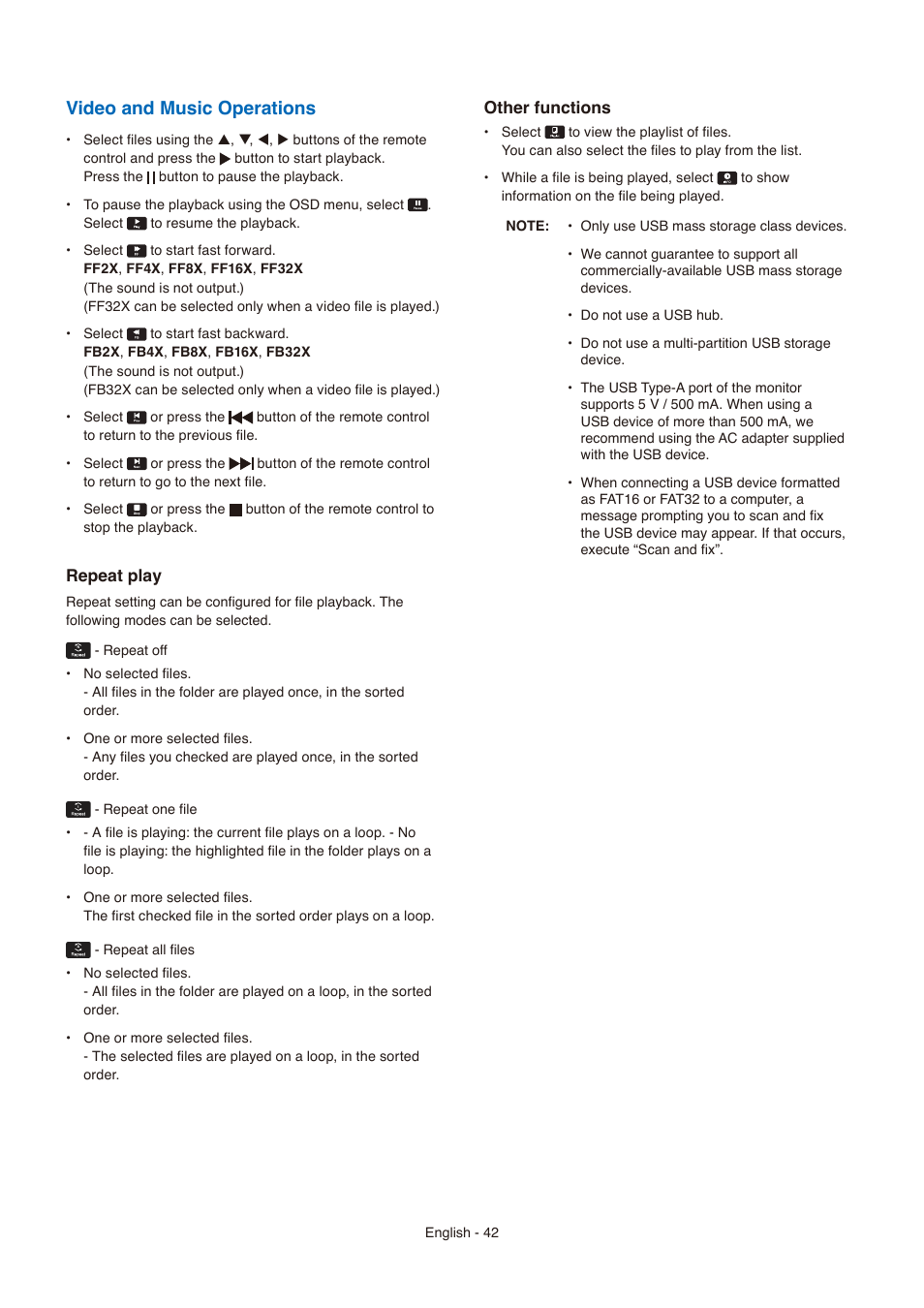 Video and music operations | NEC E558 55" Class 4K UHD Commercial LED TV User Manual | Page 45 / 90