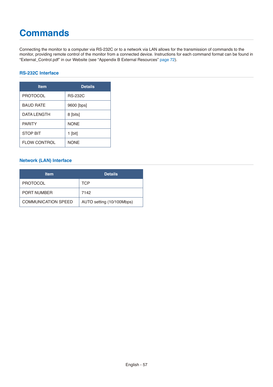 Commands | NEC E558 55" Class 4K UHD Commercial LED TV User Manual | Page 60 / 90