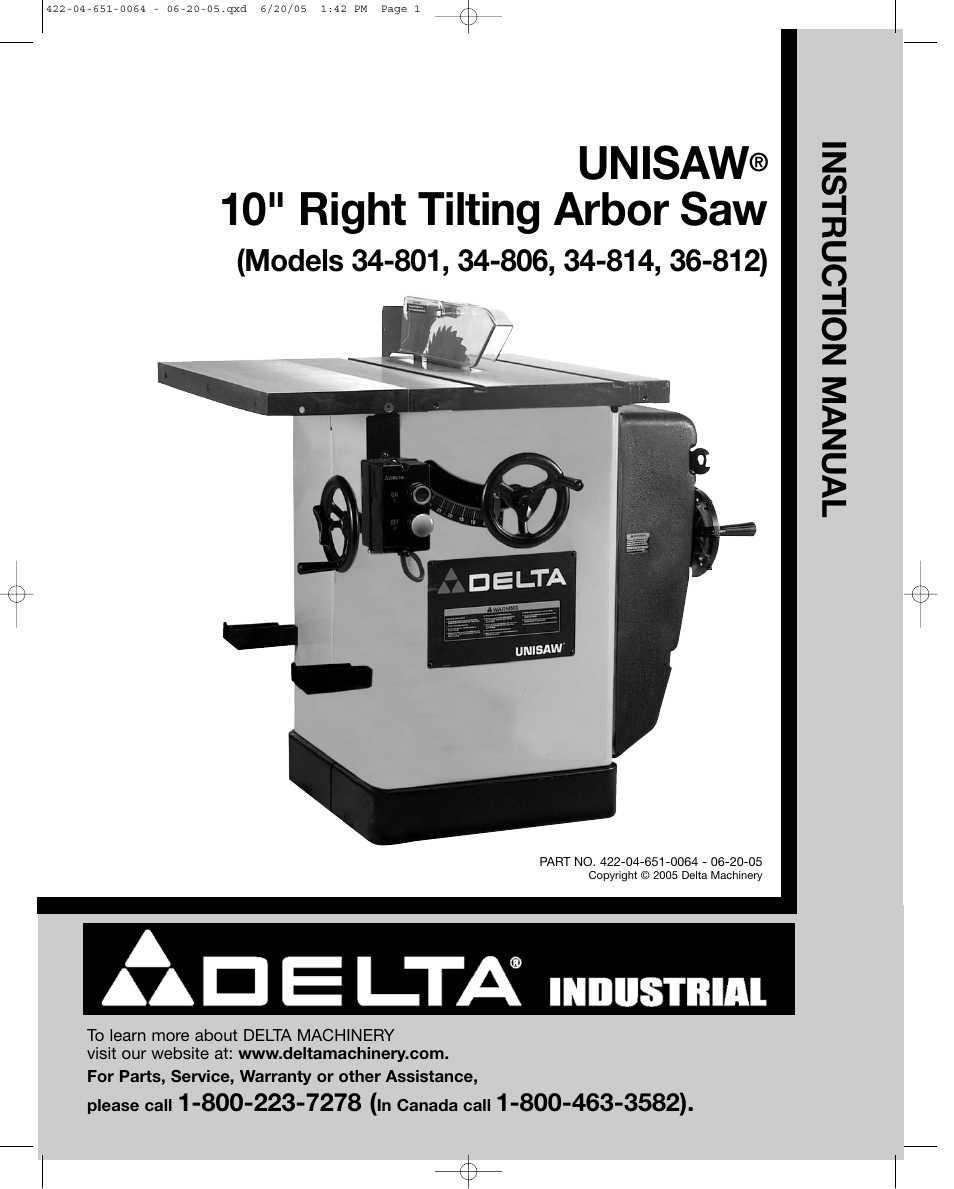 Delta UNISAW 34-814 User Manual | 28 pages