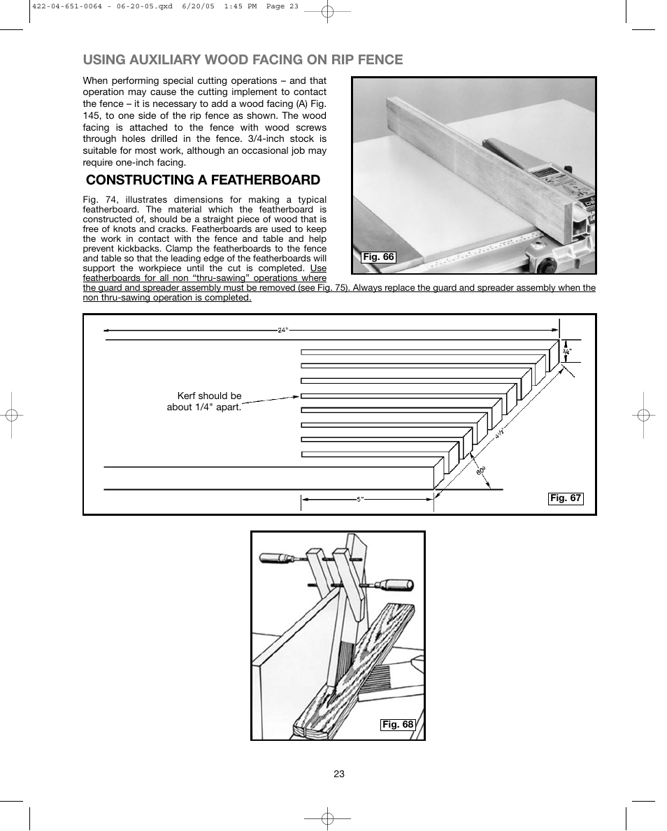 Using auxiliary wood facing on rip fence, Constructing a featherboard | Delta UNISAW 34-814 User Manual | Page 23 / 28