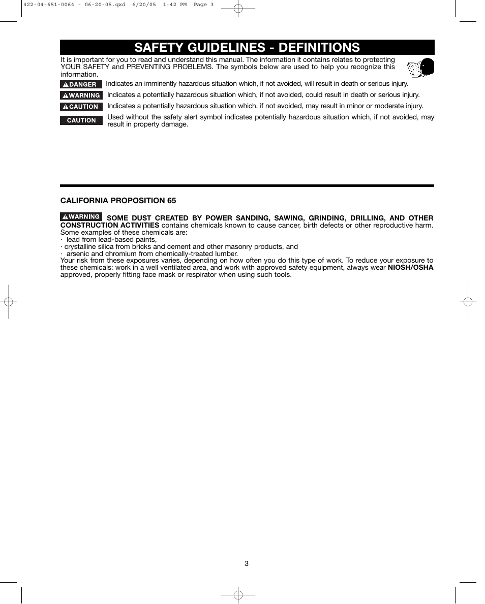 Safety guidelines - definitions | Delta UNISAW 34-814 User Manual | Page 3 / 28