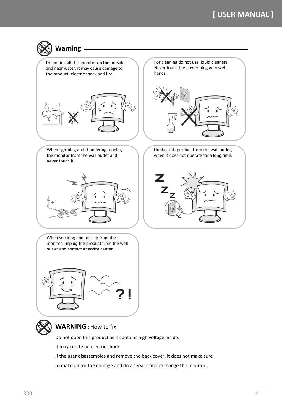 User manual, Warning | Orion Images R4N49NNU 48.5" 4K UHD Video Wall Display User Manual | Page 4 / 35