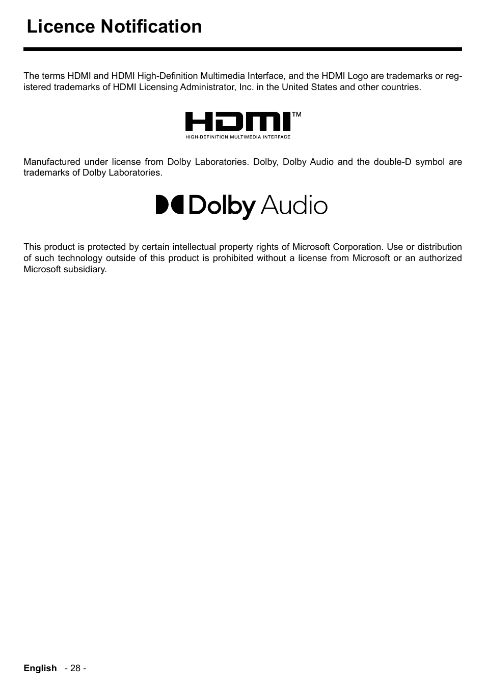 Lfhqfh1rwl¿fdwlrq | Panasonic TH-86CQE1W 86" Class 4K UHD Commercial Monitor User Manual | Page 29 / 31