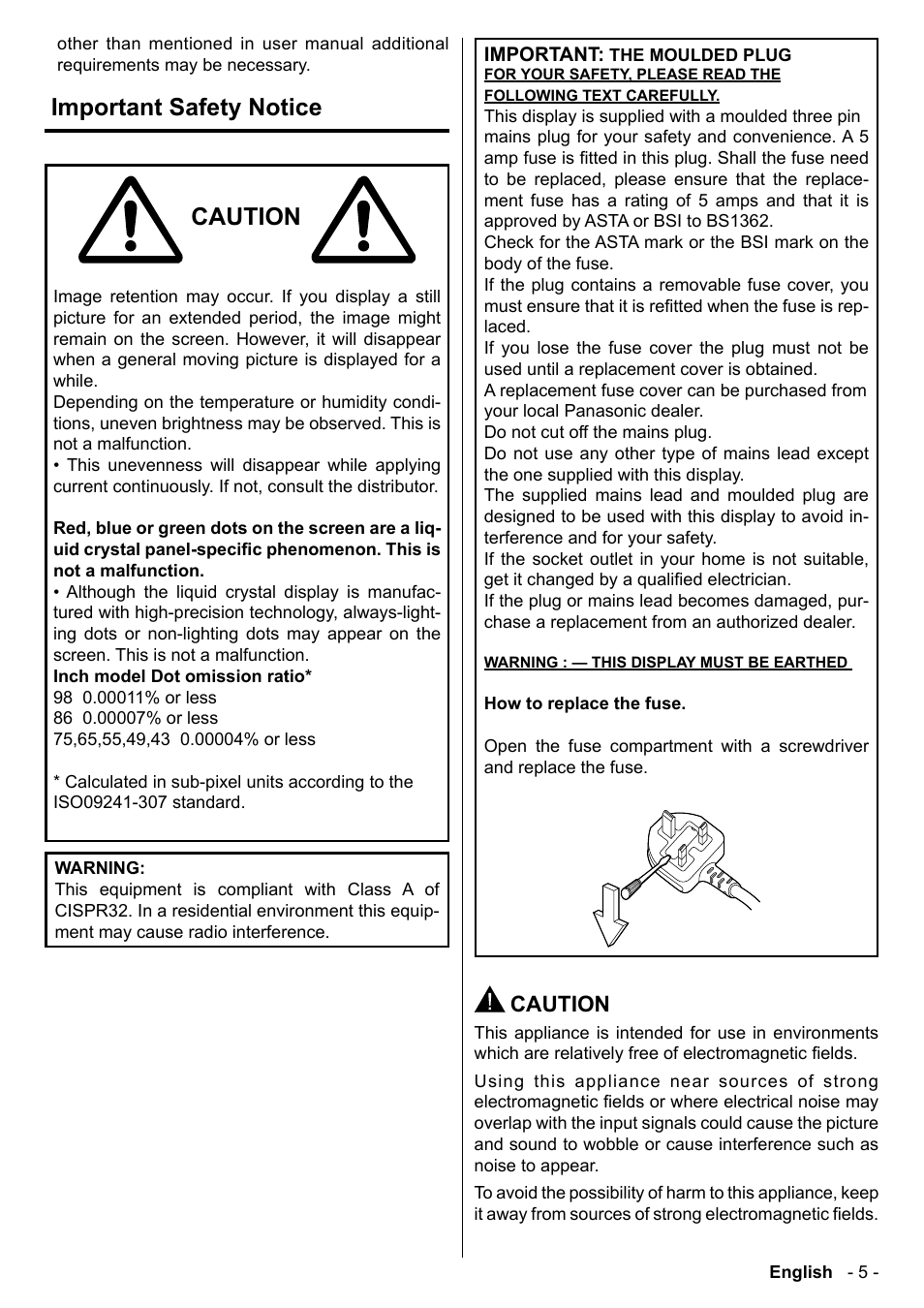 Important safety notice caution, Caution | Panasonic TH-86CQE1W 86" Class 4K UHD Commercial Monitor User Manual | Page 6 / 31