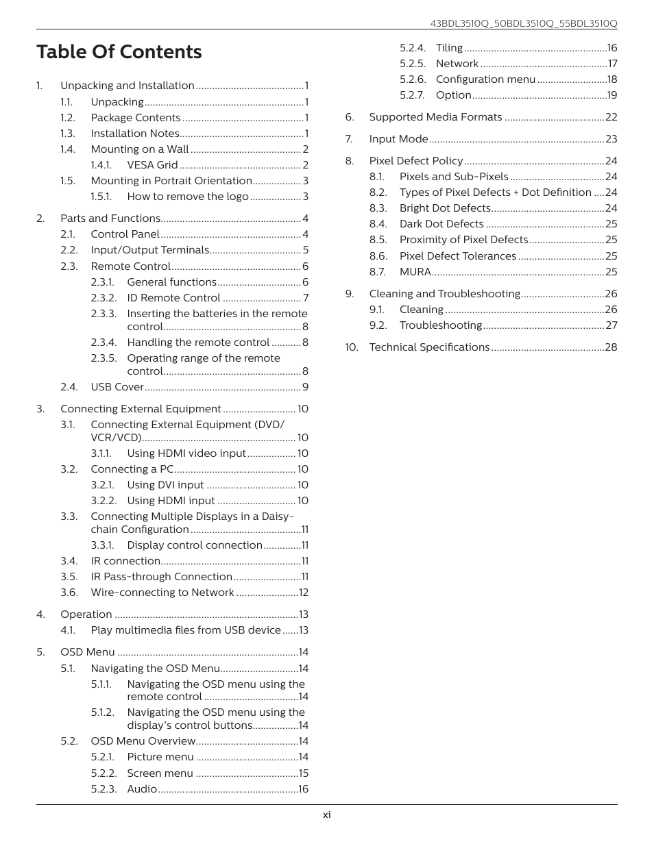 Philips Q-Line 55BDL3510Q 55" 4K IPS Digital Signage Display User Manual | Page 11 / 41