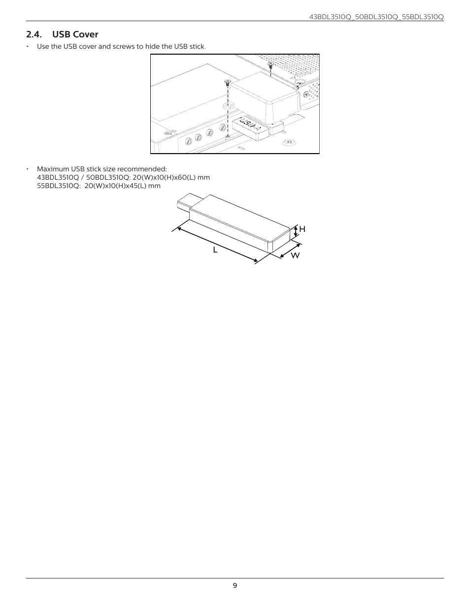 Usb cover | Philips Q-Line 55BDL3510Q 55" 4K IPS Digital Signage Display User Manual | Page 20 / 41