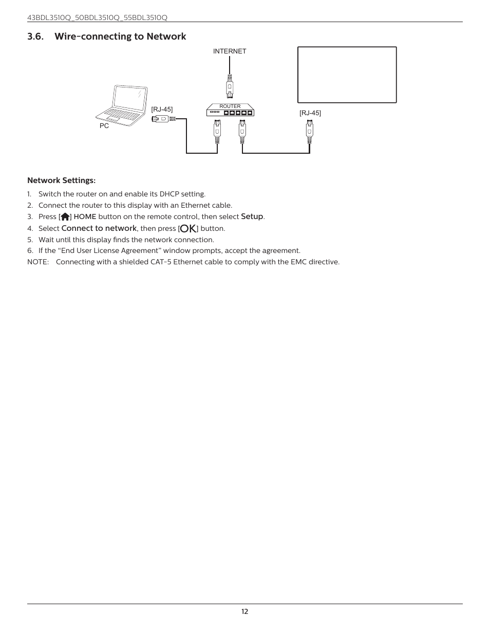 Wire-connecting to network | Philips Q-Line 55BDL3510Q 55" 4K IPS Digital Signage Display User Manual | Page 23 / 41