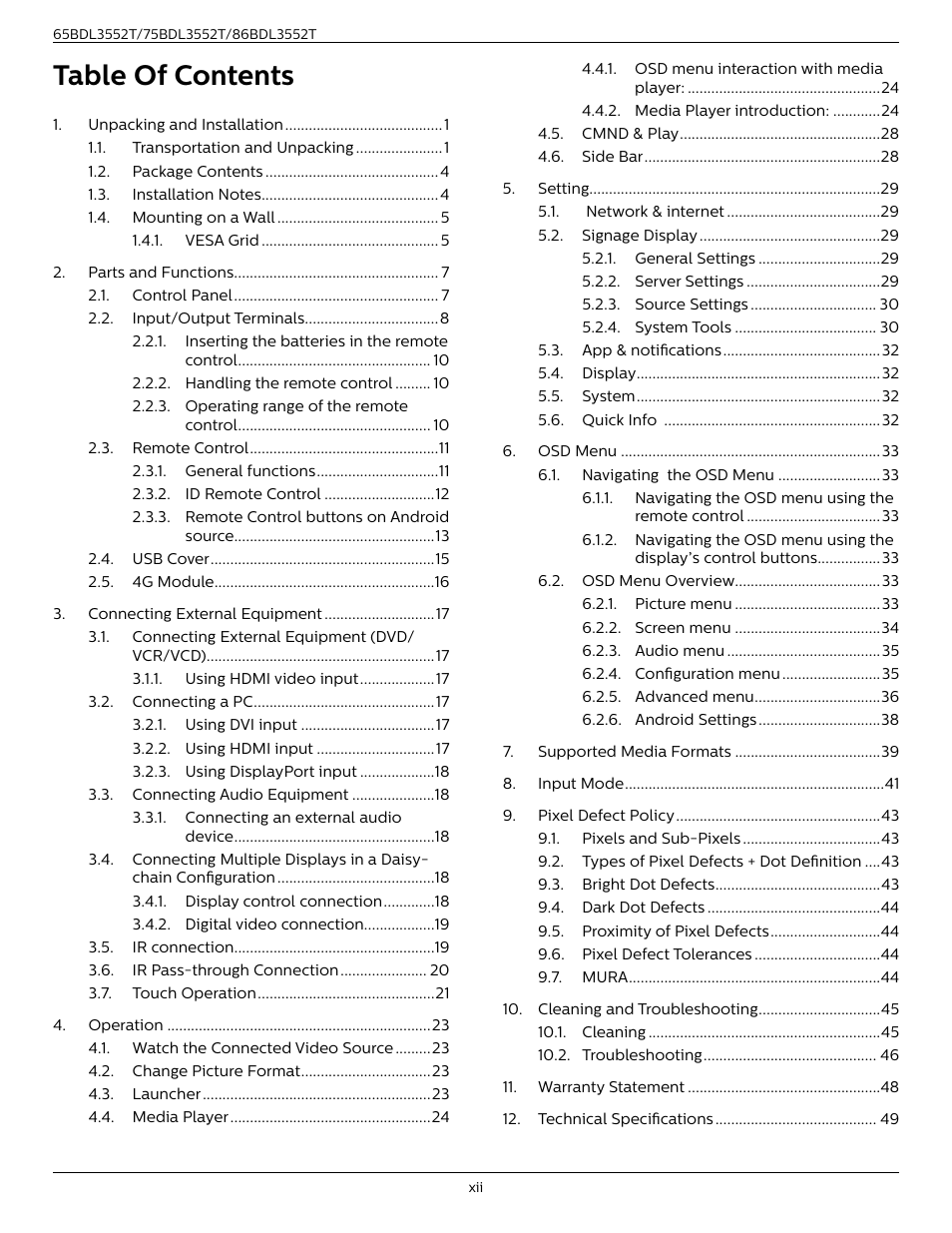 Philips T-Line 65BDL3552T 65" 4K Digital Signage Touchscreen Display User Manual | Page 12 / 63