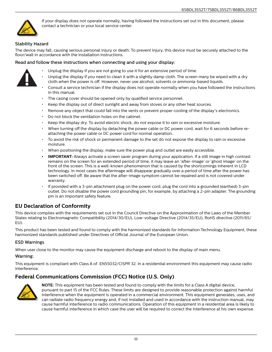 Eu declaration of conformity | Philips T-Line 65BDL3552T 65" 4K Digital Signage Touchscreen Display User Manual | Page 3 / 63
