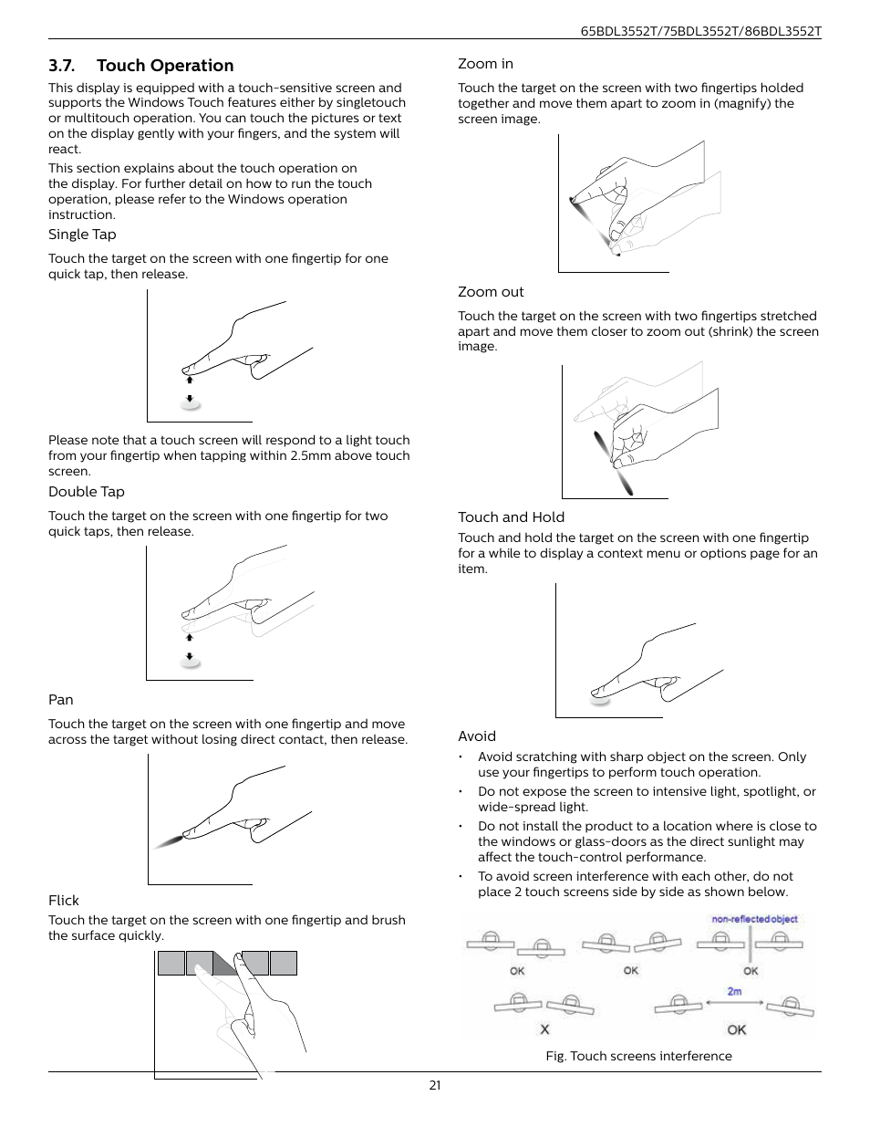 Touch operation | Philips T-Line 65BDL3552T 65" 4K Digital Signage Touchscreen Display User Manual | Page 33 / 63