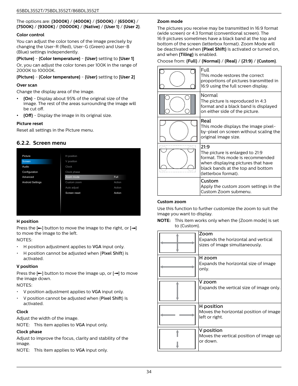 Screen menu | Philips T-Line 65BDL3552T 65" 4K Digital Signage Touchscreen Display User Manual | Page 46 / 63