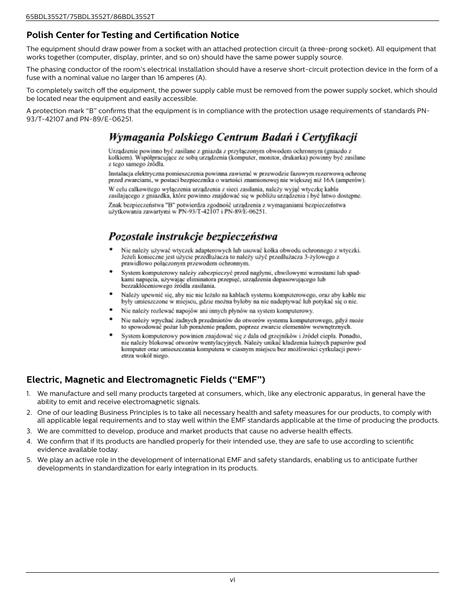 Polish center for testing and certification notice | Philips T-Line 65BDL3552T 65" 4K Digital Signage Touchscreen Display User Manual | Page 6 / 63