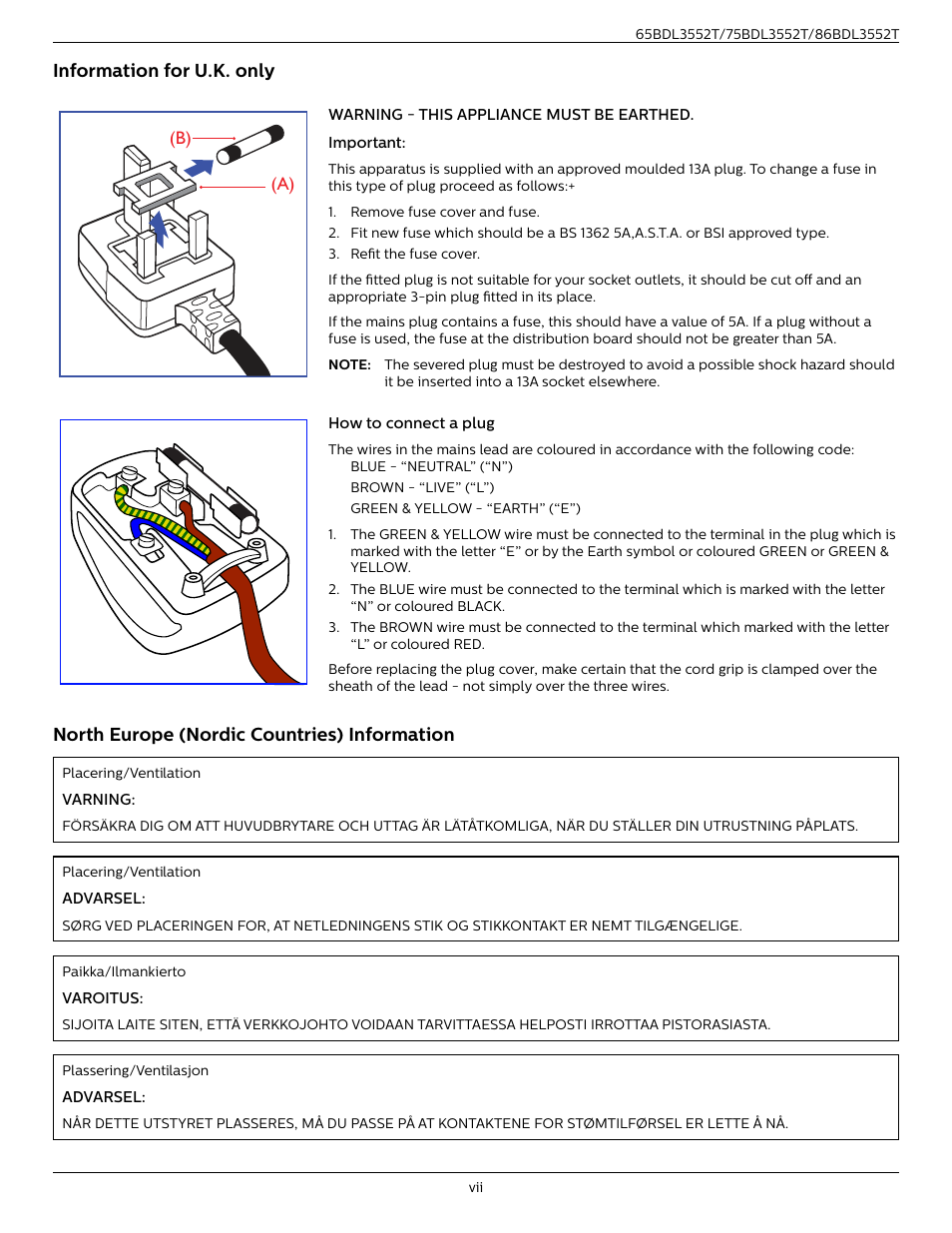 Philips T-Line 65BDL3552T 65" 4K Digital Signage Touchscreen Display User Manual | Page 7 / 63