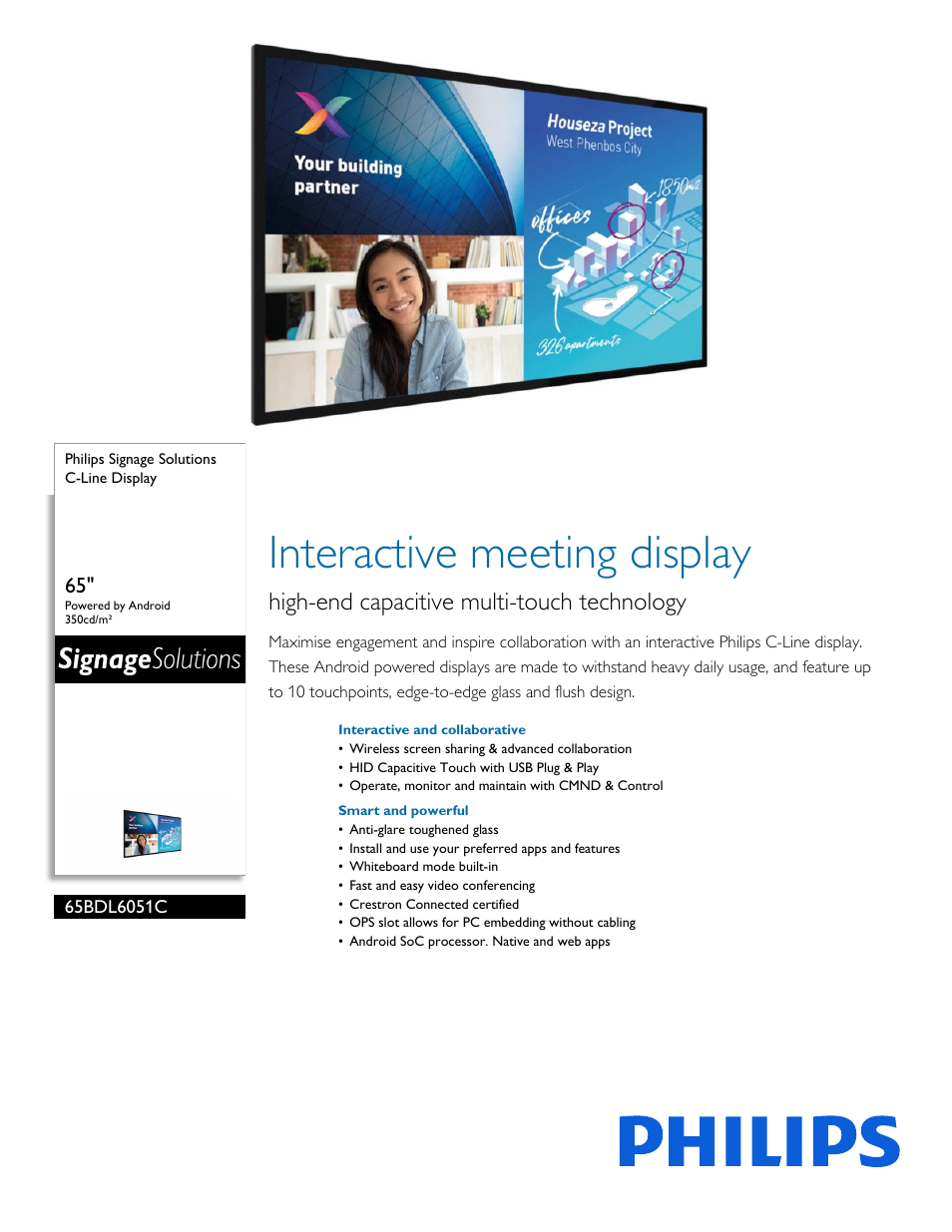 Philips C-Line 65BDL6051C 65" 4K Multi-Touch Digital Signage Display User Manual | 3 pages