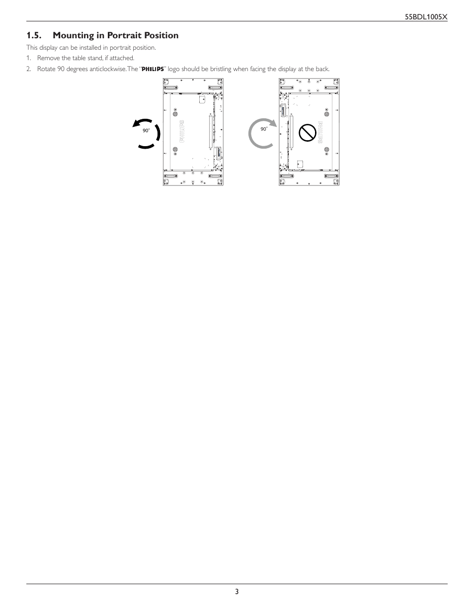 Mounting in portrait position | Philips BDL1005X 55" Class Full HD IPS LED Video Wall Display (2x2 Videowall Bundle) User Manual | Page 13 / 50