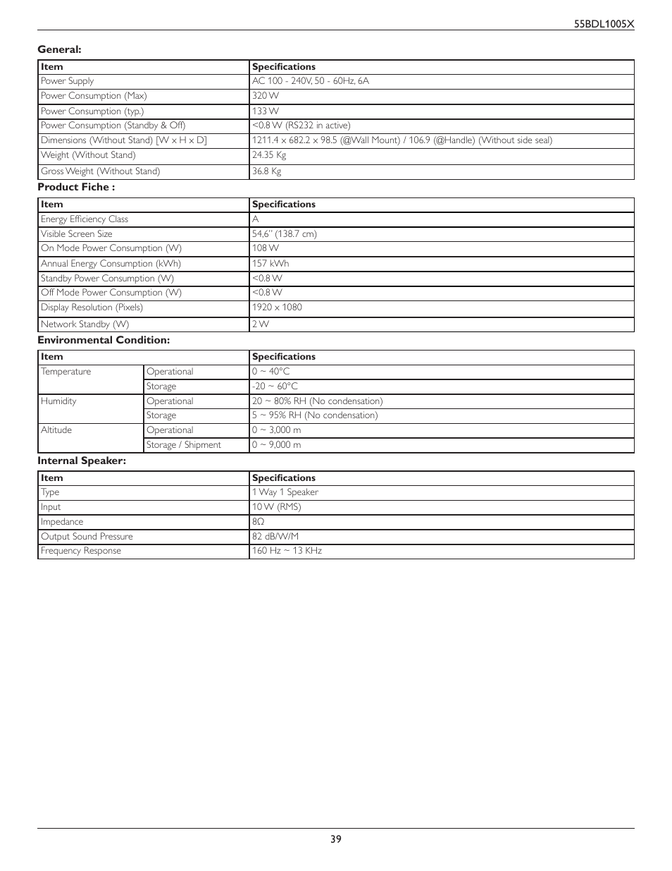 Philips BDL1005X 55" Class Full HD IPS LED Video Wall Display (2x2 Videowall Bundle) User Manual | Page 49 / 50