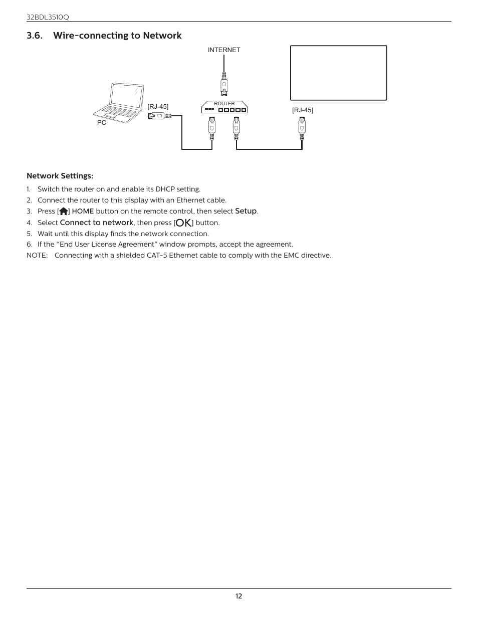 Wire-connecting to network | Philips Q-Line 32BDL3510Q 32" Full HD Digital Signage Display User Manual | Page 21 / 39