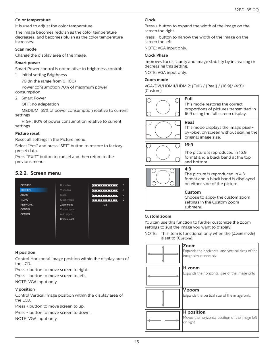 Screen menu | Philips Q-Line 32BDL3510Q 32" Full HD Digital Signage Display User Manual | Page 24 / 39