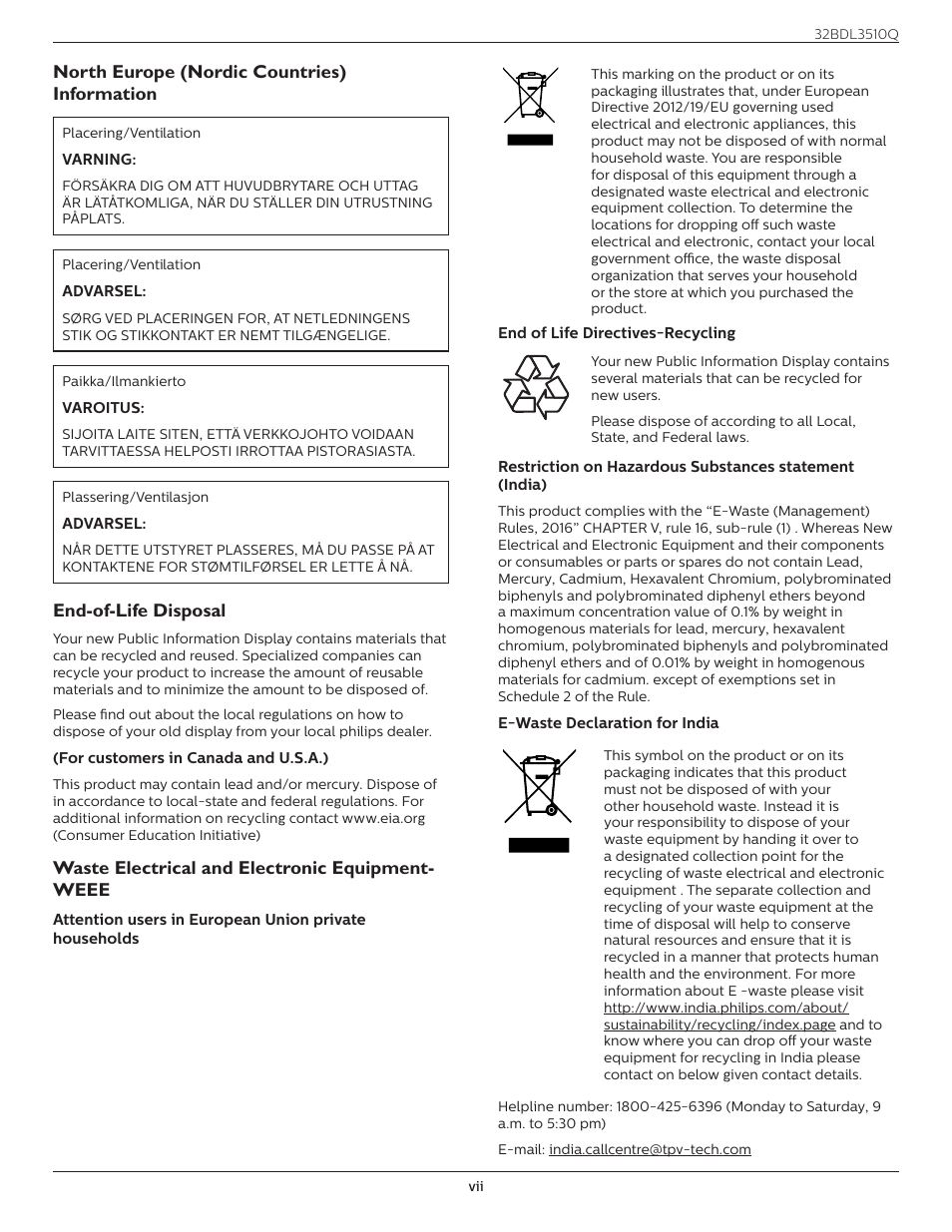 Philips Q-Line 32BDL3510Q 32" Full HD Digital Signage Display User Manual | Page 7 / 39