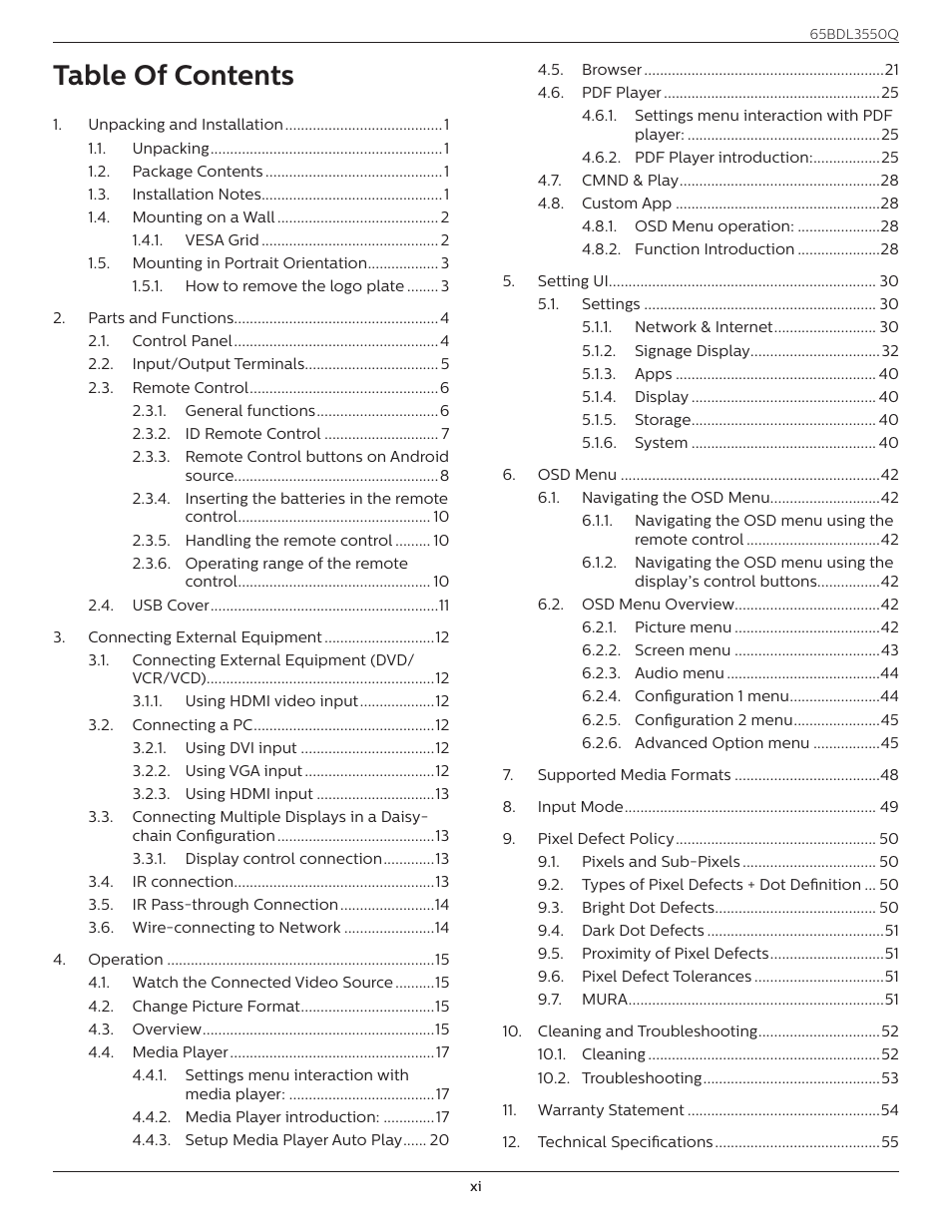 Philips Q-Line 65BDL3550Q 65" 4K IPS Digital Signage Display User Manual | Page 11 / 68
