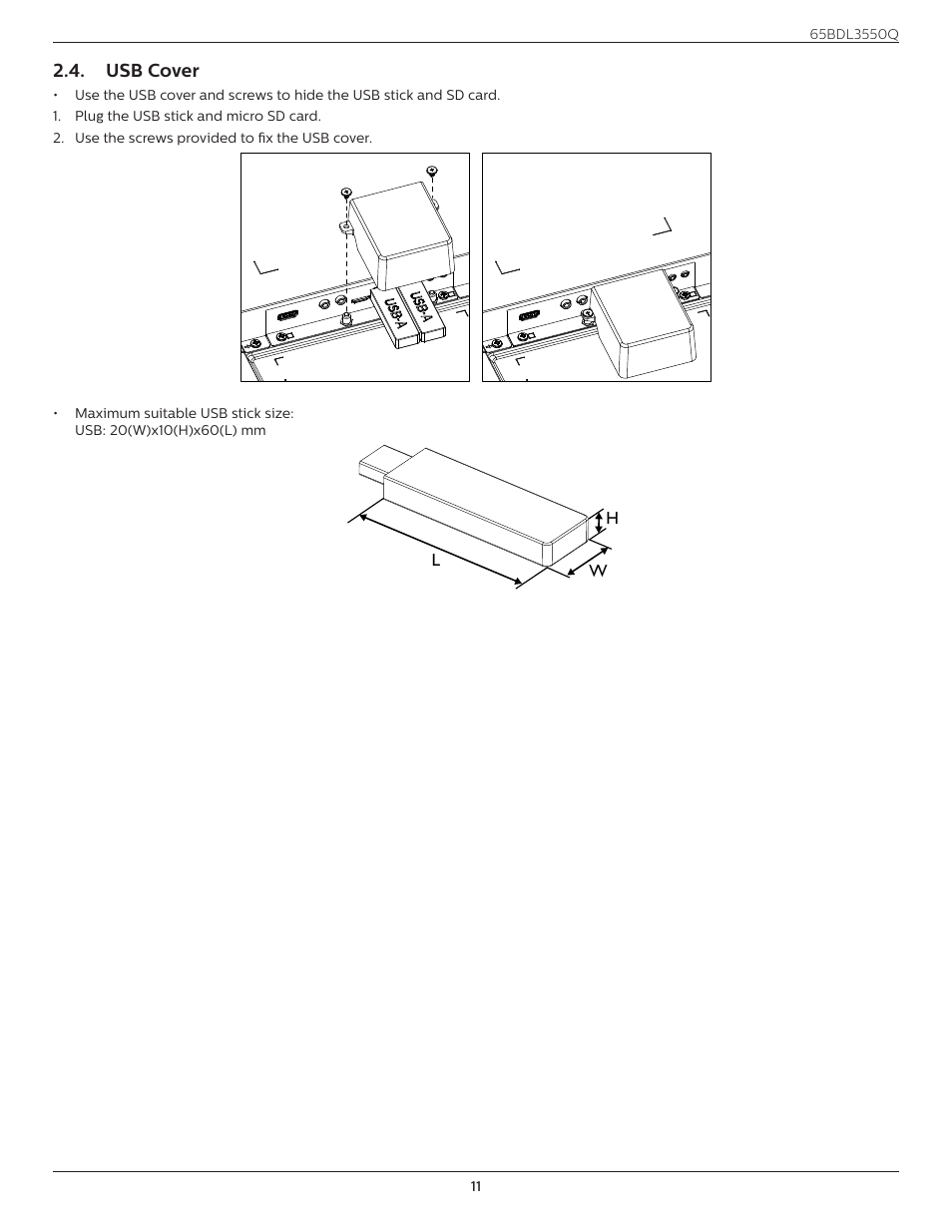 Usb cover | Philips Q-Line 65BDL3550Q 65" 4K IPS Digital Signage Display User Manual | Page 22 / 68