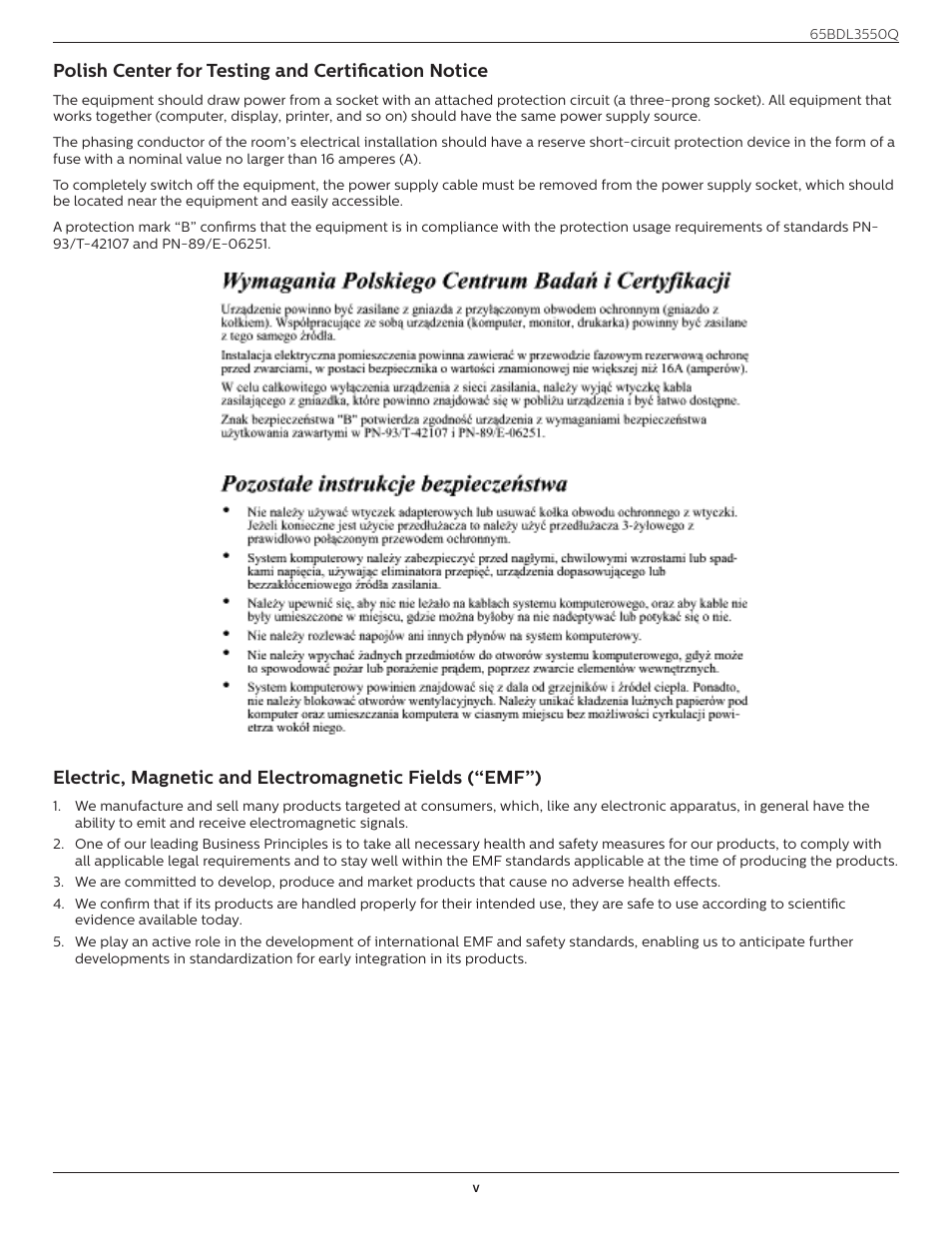 Polish center for testing and certification notice | Philips Q-Line 65BDL3550Q 65" 4K IPS Digital Signage Display User Manual | Page 5 / 68