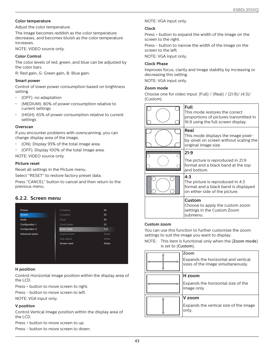 Screen menu | Philips Q-Line 65BDL3550Q 65" 4K IPS Digital Signage Display User Manual | Page 54 / 68
