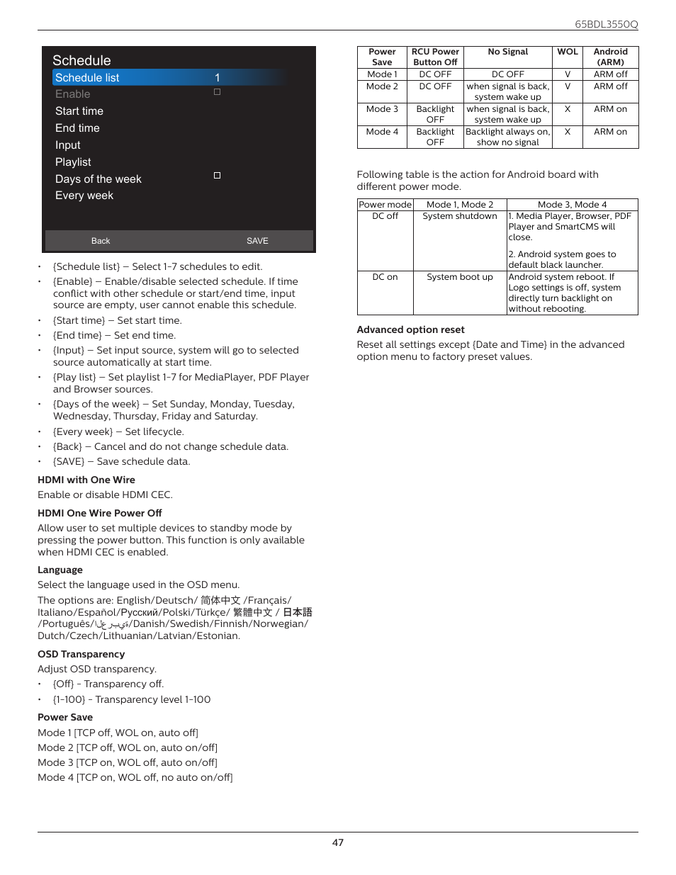 Schedule | Philips Q-Line 65BDL3550Q 65" 4K IPS Digital Signage Display User Manual | Page 58 / 68