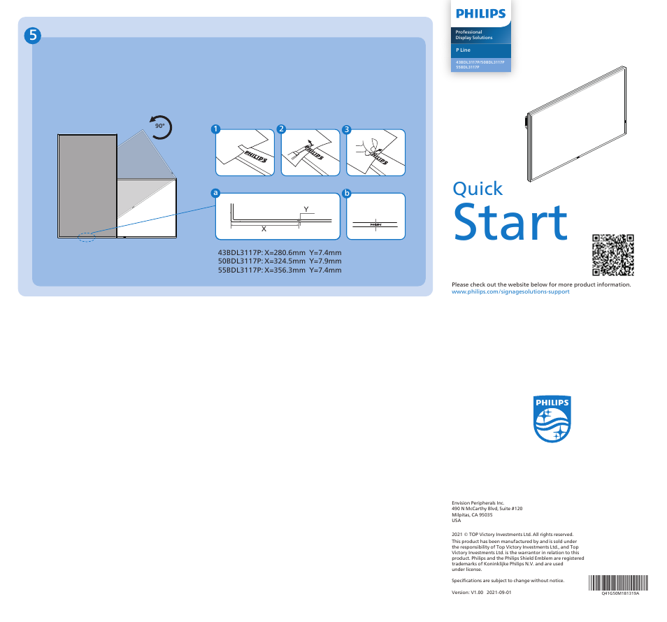 Start, Quick | Philips P-Line 50BDL3117P 50" 4K UHD Digital Signage Display User Manual | Page 2 / 2