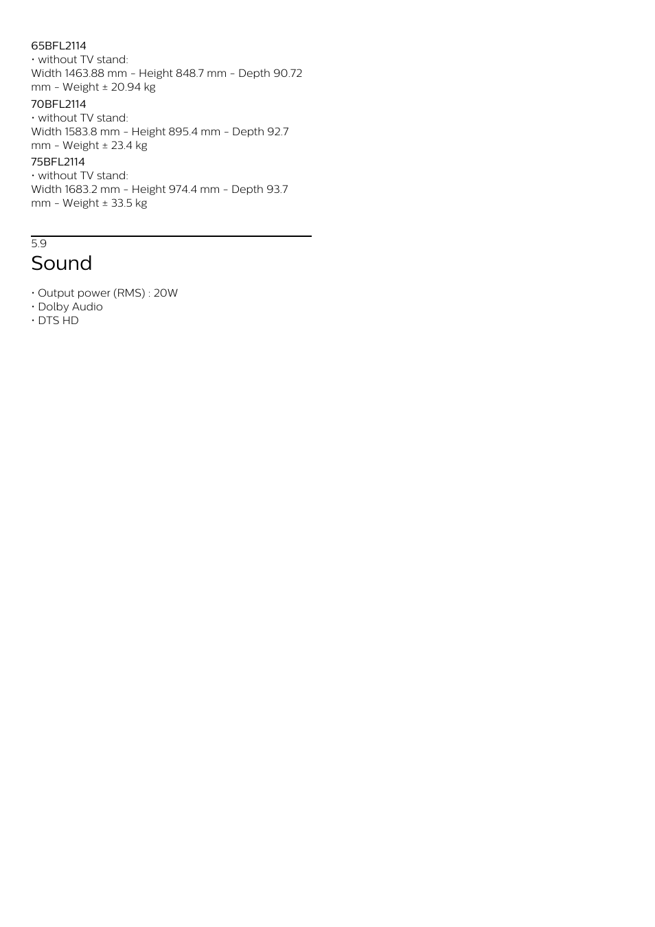 9 - sound, 9 sound, Sound | Philips 70" B-Line 70BFL2114 4K UHD Digital Signage Display User Manual | Page 11 / 194