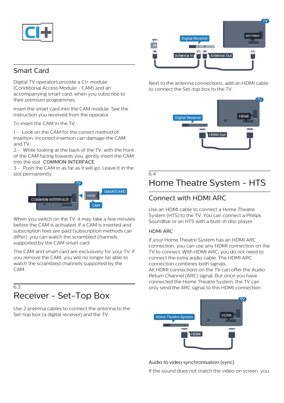 3 - receiver - set-top box, 4 - home theatre system - hts, 3 receiver - set-top box | 4 home theatre system - hts, Receiver - set-top box, Home theatre system - hts, Smart card, Connect with hdmi arc | Philips 70" B-Line 70BFL2114 4K UHD Digital Signage Display User Manual | Page 14 / 194