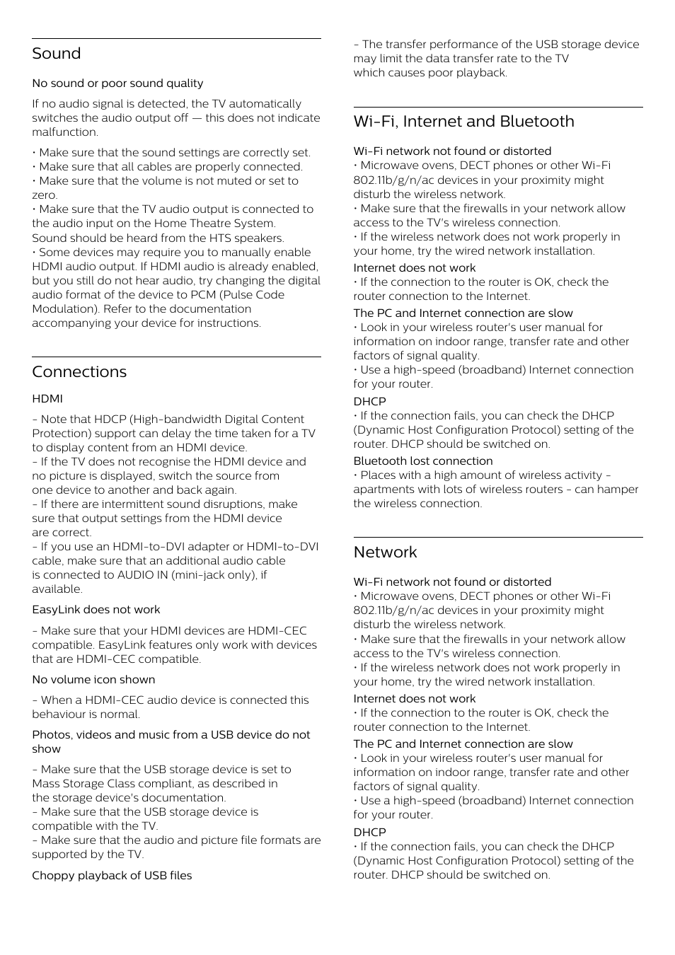 2 - online help, 2 online help, Sound | Connections, Wi-fi, internet and bluetooth, Network | Philips 70" B-Line 70BFL2114 4K UHD Digital Signage Display User Manual | Page 186 / 194