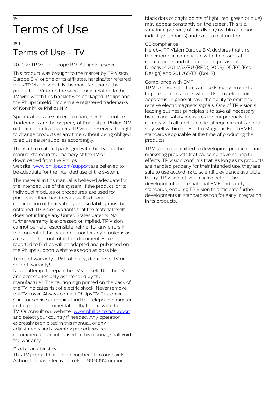 15 - terms of use, 1 - terms of use - tv, 15 terms of use | 1 terms of use - tv, Terms of use, Terms of use - tv | Philips 70" B-Line 70BFL2114 4K UHD Digital Signage Display User Manual | Page 190 / 194