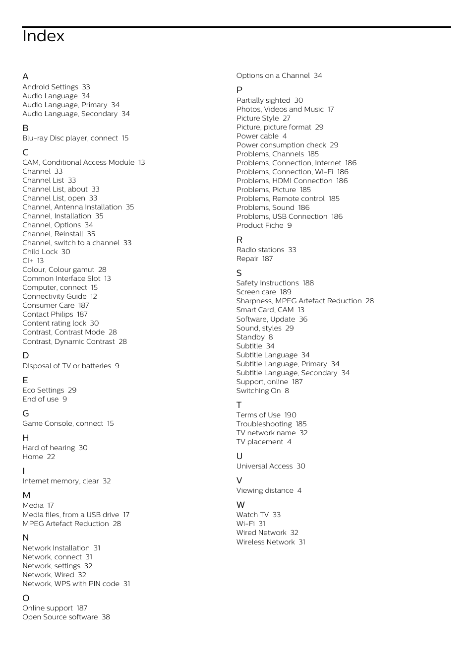 Index | Philips 70" B-Line 70BFL2114 4K UHD Digital Signage Display User Manual | Page 193 / 194