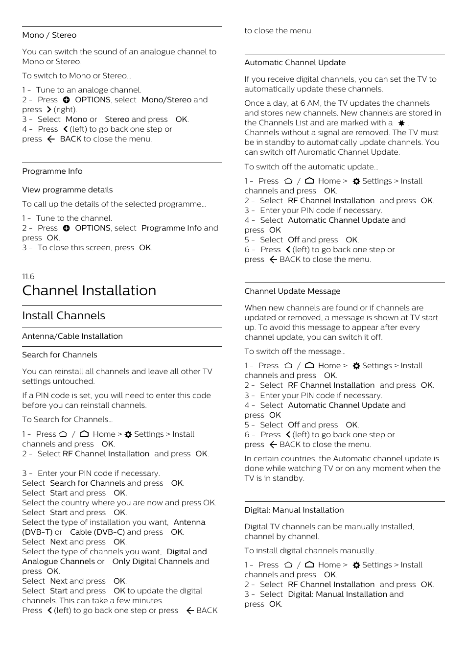 6 - channel installation, 6 channel installation, Channel installation | Install channels | Philips 70" B-Line 70BFL2114 4K UHD Digital Signage Display User Manual | Page 35 / 194