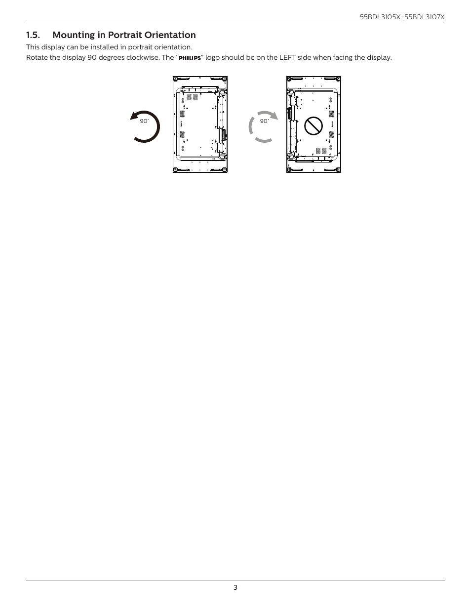 Mounting in portrait orientation | Philips X-Line BDL3107X 55" Full HD Video Wall Display User Manual | Page 14 / 50