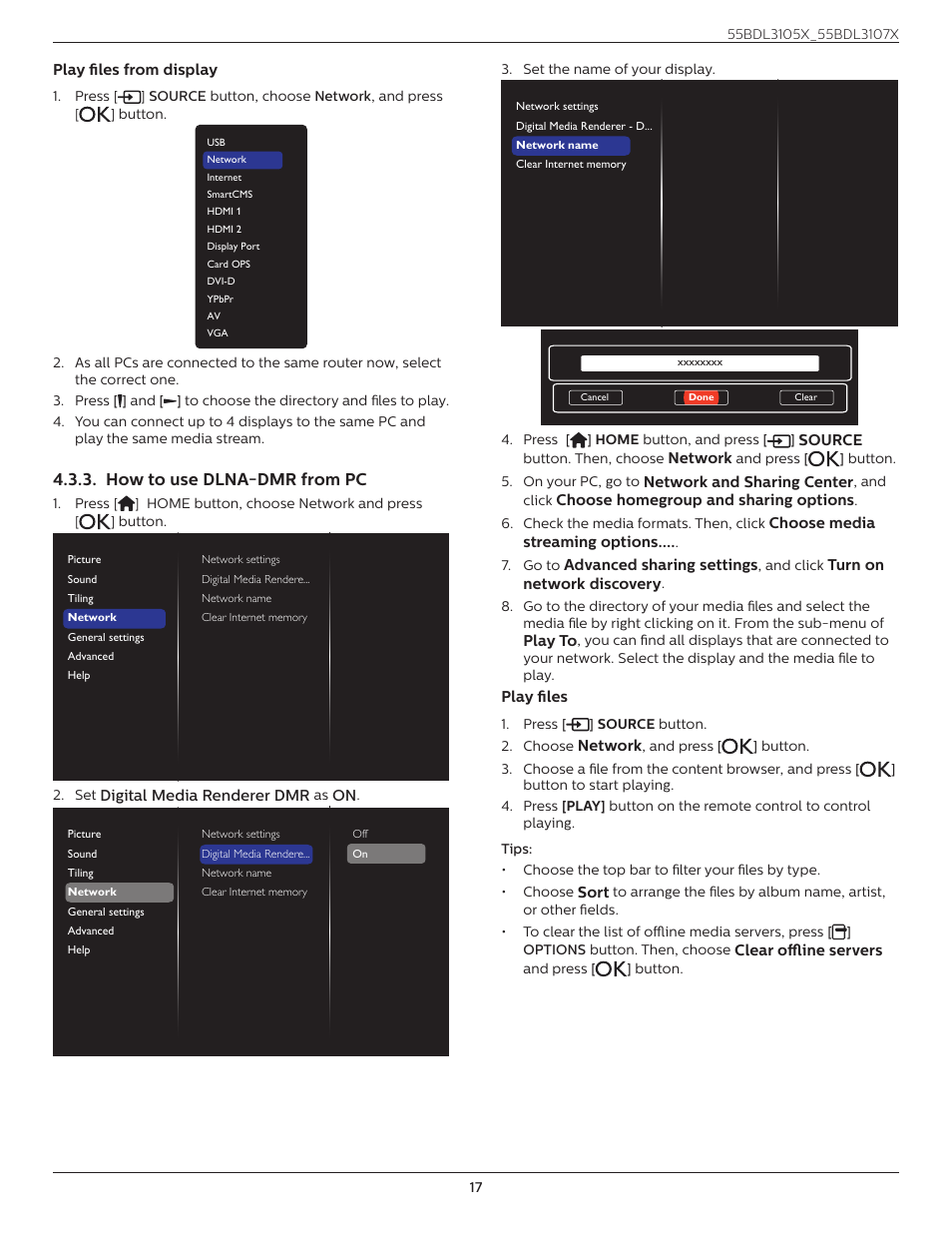 How to use dlna-dmr from pc | Philips X-Line BDL3107X 55" Full HD Video Wall Display User Manual | Page 28 / 50