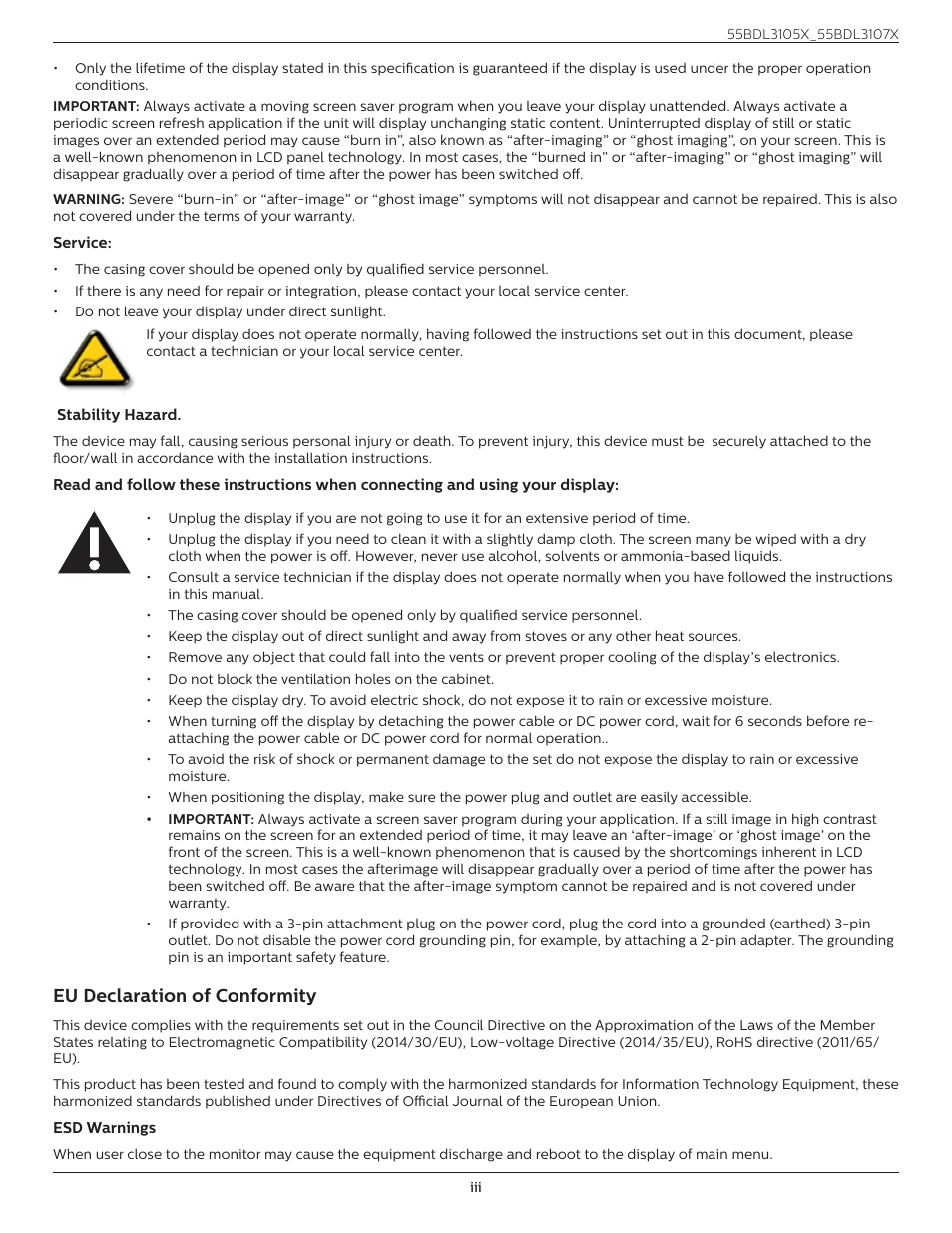 Eu declaration of conformity | Philips X-Line BDL3107X 55" Full HD Video Wall Display User Manual | Page 3 / 50