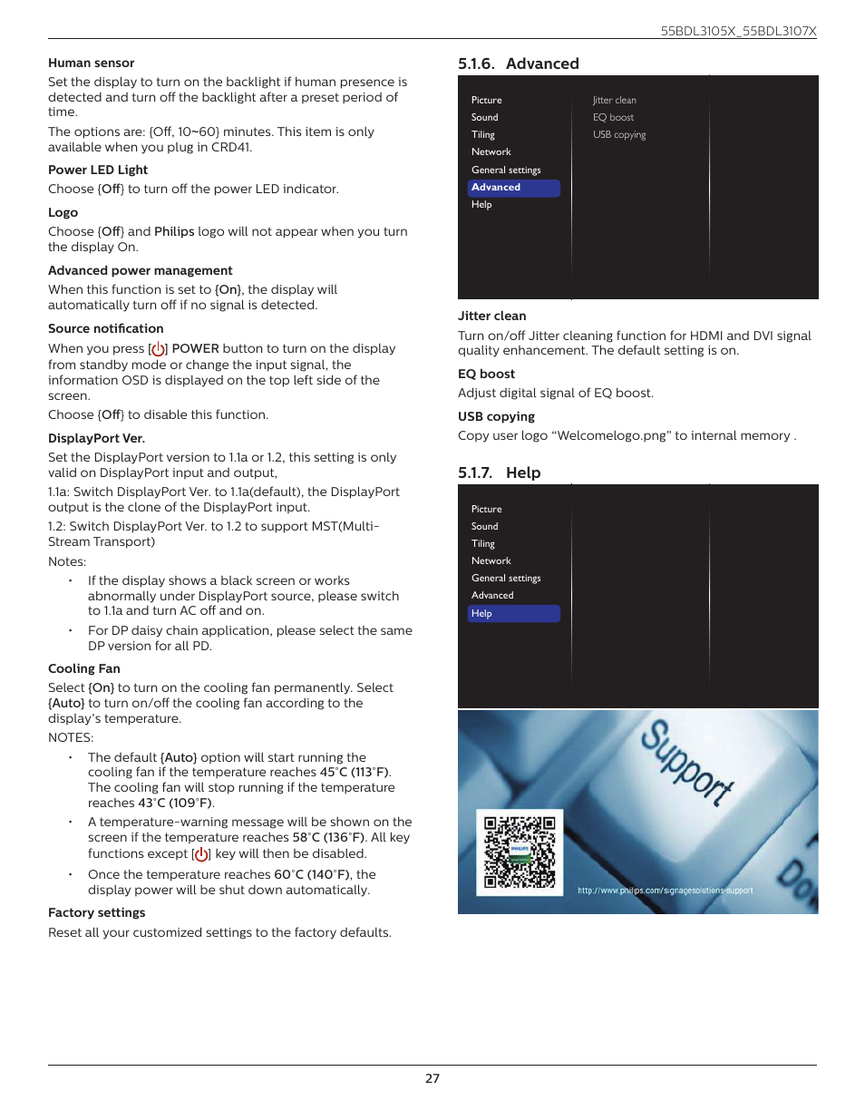 Advanced, Help, Advanced 5.1.7. help | Philips X-Line BDL3107X 55" Full HD Video Wall Display User Manual | Page 38 / 50