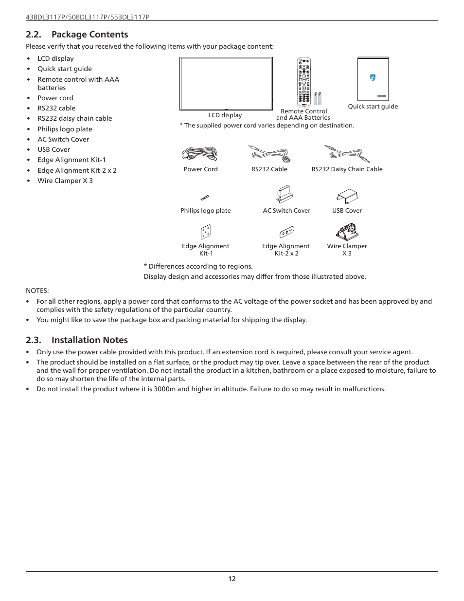 Package contents | Philips P-Line 43" UHD 4K Digital Signage Display User Manual | Page 14 / 47