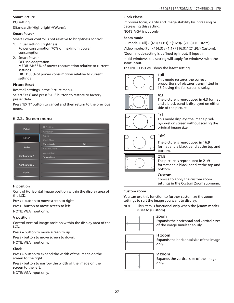 Screen menu | Philips P-Line 43" UHD 4K Digital Signage Display User Manual | Page 29 / 47