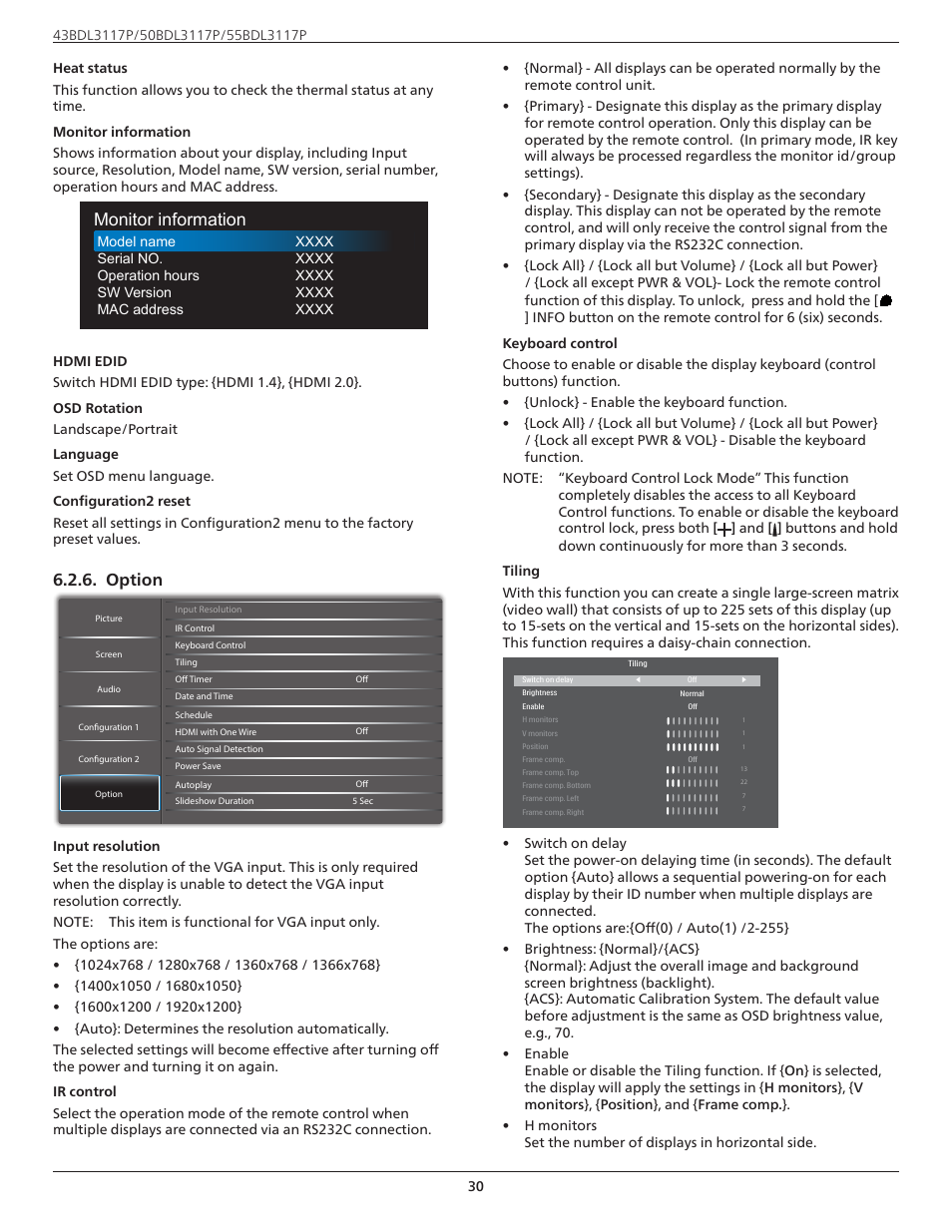 Monitor information, Option | Philips P-Line 43" UHD 4K Digital Signage Display User Manual | Page 32 / 47