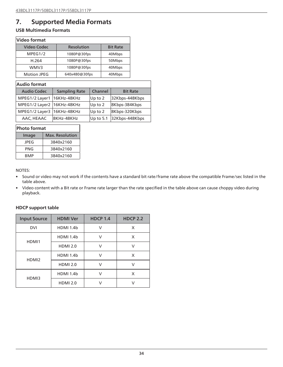Supported media formats | Philips P-Line 43" UHD 4K Digital Signage Display User Manual | Page 36 / 47